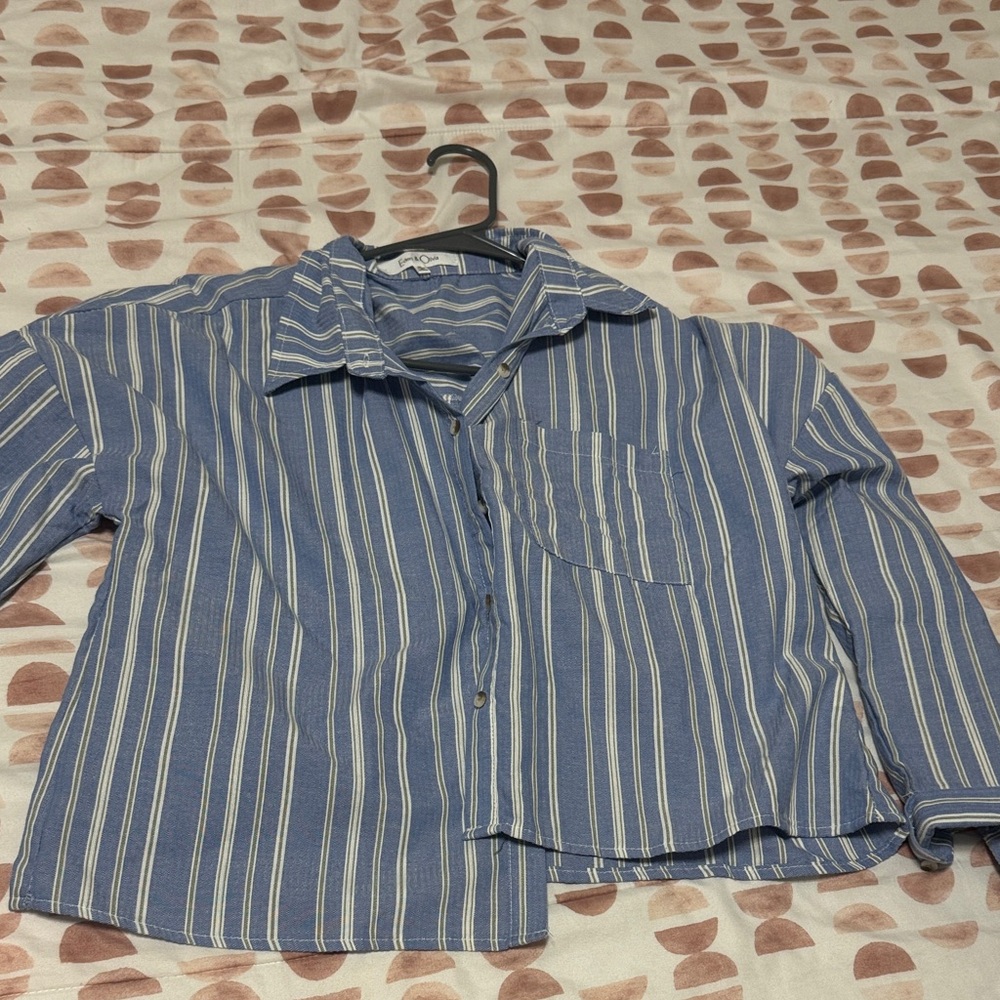 Blue and White Striped Button-Up Shirt